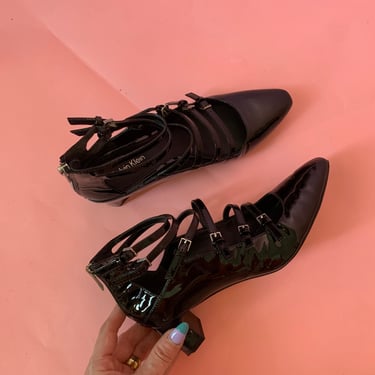 Vintage CK Black Patent Strappy Mary Janes 