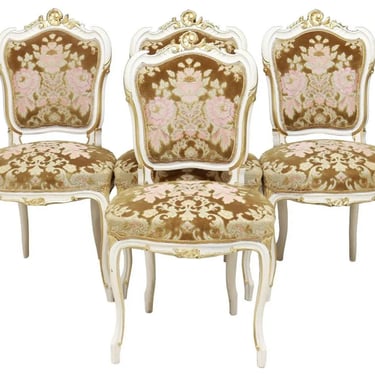 4 FRENCH LOUIS XV STYLE PARCEL GILT SIDE CHAIRS