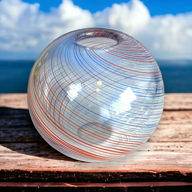 Vintage Dansk International Art Glass Filigrana Round Vase Multicolor Swirl MCM 