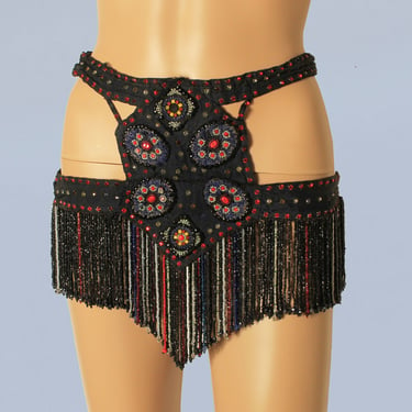 1930s Beaded Panties / 30s Showgirl Bottoms / Circus Dancer Hip Cutout Panties / Beaded Fringe 