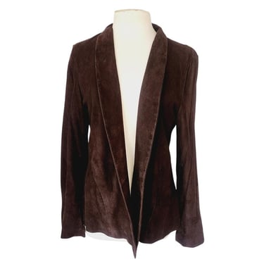 Vintage 2000s Eileen Fisher Blazer Goat Suede Chocolate Brown Open Front Jacket 