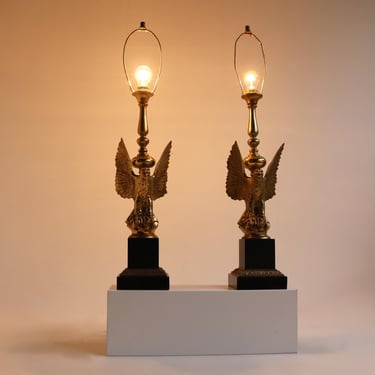 Deknudt - Loevsky & Loevsky - Pair of Eagle Table Lamps Two Hollywood Regency Desk Lamps Mid- century Couple Brass Design Lamps Vintage 1970 