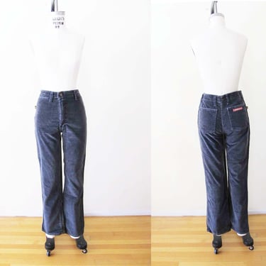 Vintage 80s Soft Black Corduroy Pants  26  -  1980s High Waist Trousers - Preppy Academia Womens Cord Straight Leg Pants 
