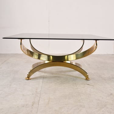 Brass and smoked glass italian coffee table, 1970s - vintage brass coffee table - vintage coffee table - brass base coffee table 