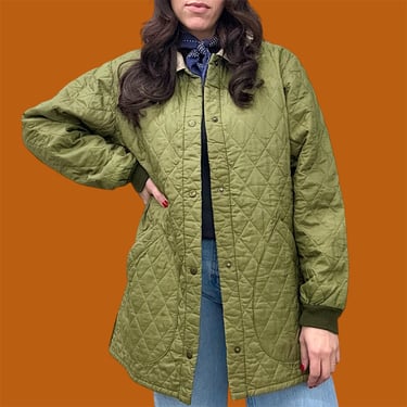 Vintage Quilted Jacket Retro 1990s J Crew + Preppy + Size Small + Green + Field + Barn + Chore Coat + Lightweight + Cold Weather + Unisex 