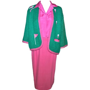 1950s Lee Herman 3-Piece Novelty Golf Ensemble Outfit with Knit Sweater