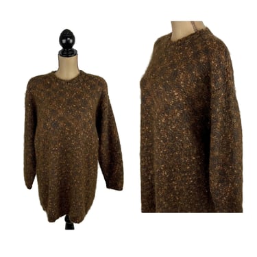80s Brown Knit Sweater Large, Wool Blend Boucle Oversized Drop Shoulder Pullover, Fall Winter Clothes Women Vintage 1980s PAUL HARRIS 