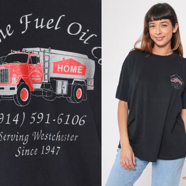 Home Fuel Oil Company Shirt 90s Trucker Shirt Graphic TShirt Vintage Westchester NY Heating Services Truck Graphic Tee Black Extra Large xl 