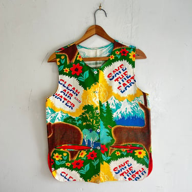 1970s Save The Earth Sleeveless Handmade Vest/Smock  Hippie 36 Bust 