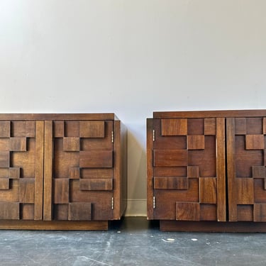 Brutalist Style MCM Nightstands By Lane Furniture 