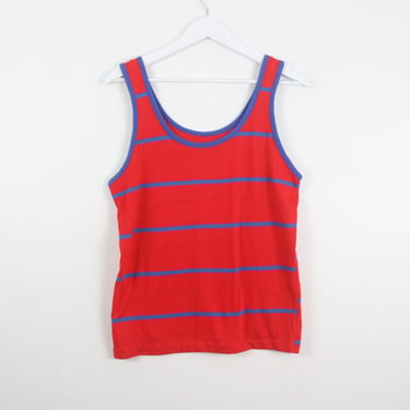 vintage 1960s blue & red striped RINGER tank top -- men's size small 