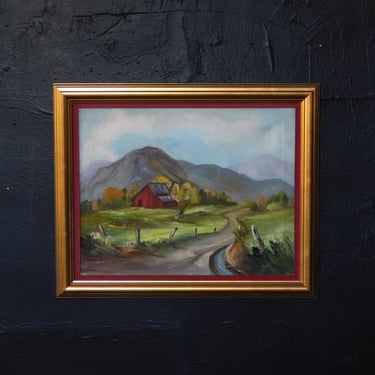 Framed Barn Landscape Painting