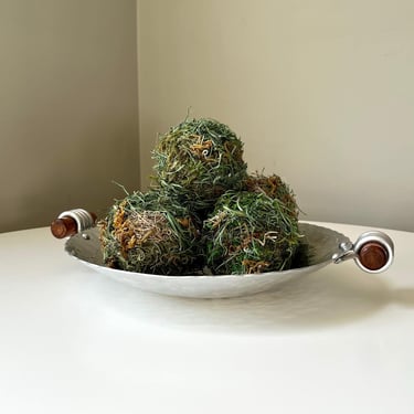Large Hand Wrought Hammered Metal Tray with Wood Handles by Buenilum 