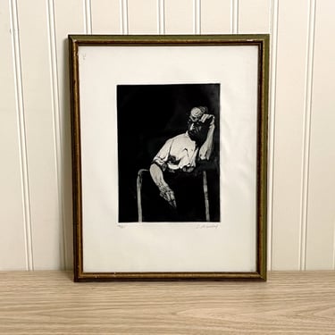 Sigmund Abeles "Seated Man" limited edition etching - 1960s framed art 