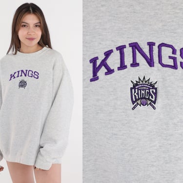 Sacramento Kings Sweatshirt 90s California Basketball Shirt NBA Graphic Sweater CA Sports Pullover Crewneck Grey Vintage 1990s Large 