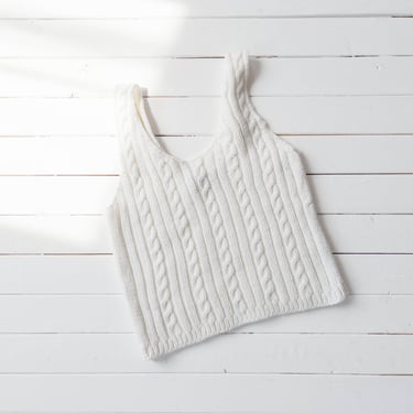 white sweater vest | 90s y2k vintage white cable knit dark academia cottagecore short sleeveless cropped sweater 