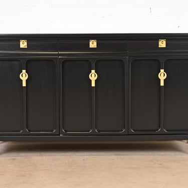 Mid-Century Hollywood Regency Black Lacquered Sideboard Credenza by White Furniture, Newly Refinished