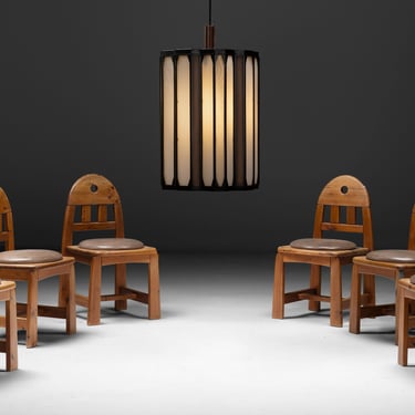 Art Deco Lantern / Pine & Leather Dining Chairs