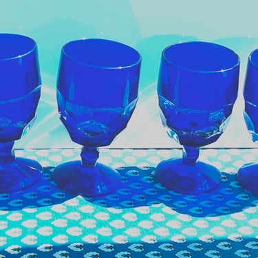 Set of four Viking Georgian Cobalt Blue Water Goblets- Chip Free 