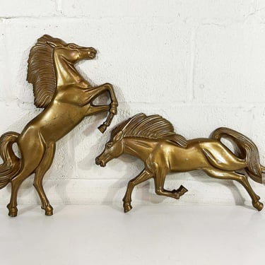 Vintage Set of 2 Horses Wall Art Cast Metal Horse Dopamine Decor 1970s Equestrian Gold Nursery Kids Room H.J Wilkie Cowboy Western 