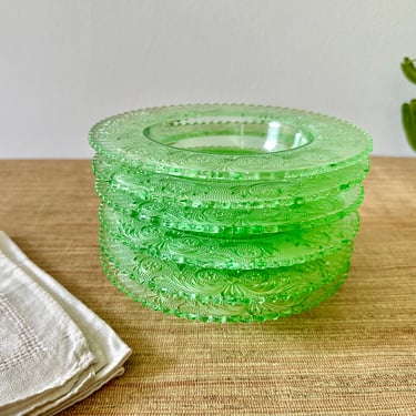 Vintage Duncan & Miller Sandwich Green Rimmed Cereal Bowls - Set of 6 - Depression Glass 