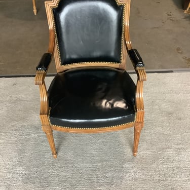 Black Leather and Wood Armchair