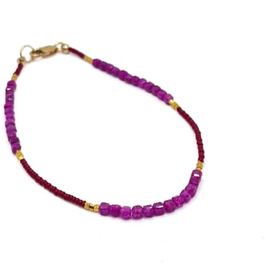 Ruby & Seed Bead Bracelet w/ Gold Vermeil & Gold Fill Clasp