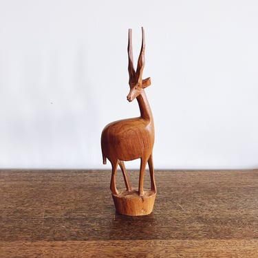 Vintage Teak Gazelle Figurine - Hand-carved in Kenya 