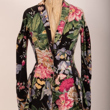 Vintage 1980s Betsey Johnson punk label dark floral puff sleeve jacket M 
