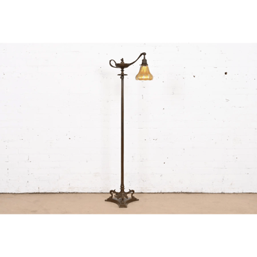 Tiffany Studios New York Aladdin Bronze and Favrile Glass Floor Lamp