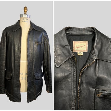 Vintage 50s Appalachian Steer hide Jacket | 1950s Black Leather Jacket | Biker Chic | Men's Size Large 