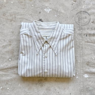 Size Small Vintage 1930s 1940s Striped Cotton Spearpoint Collar Pullover French Cuff Dress Shirt 2215 