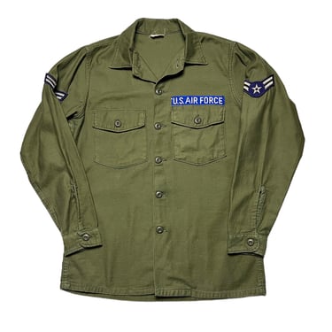 Vintage 1960s OG-107 US Air Force Utility Shirt ~ fits M ~ Military Uniform ~ Patches 