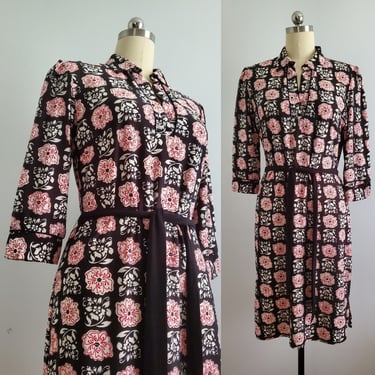90s Does 70s Dress with Belt - 90s Fashion - Women's Size Large 