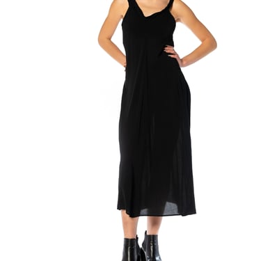 1990S Y’S YOHJI YAMAMOTO Black Wool Cowl Front Dress With Extended Flutter Panels In Back 