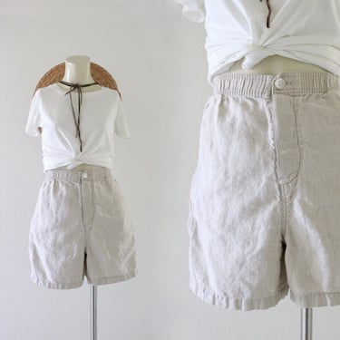 button fly natural linen shorts - m/l 