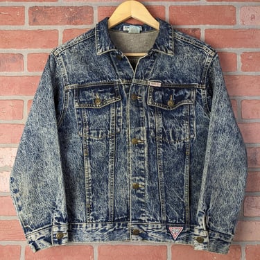 Vintage 90s Made in USA Guess? ORIGINAL Acid Washed Denim Trucker / Work Jacket - Medium 