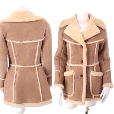 70s MATTERHORN Napa shearling suede coat S, vintage 1970s sheepskin jacket, tailored winter coat 8 