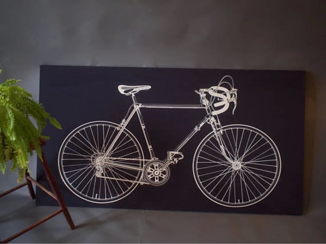 Bike / Artist Barbara Brenner  60 x 32 Fabric Panel Vintage 70s 