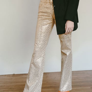 Vintage GIANFRANCO FERRE Jeans Mid Rise Gold Metallic Glitter Jeans Iridescent sz 26 27 28 Italian Designer 