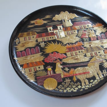 Vintage Folk Art Wooden Plate Boho Decorative Wood Plate Mexico Folk art wall plate wall art Colorful South America Plate 