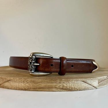 BRIGHTON Silver Metal HEART Chain BELT Adjustable Brown