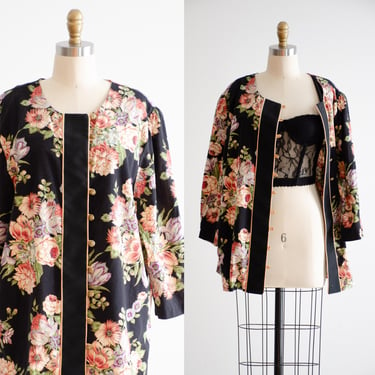 black floral jacket 80s plus size vintage pink cottagecore oversized blazer 