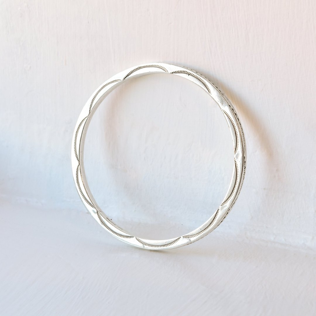 Tahe Sterling Navajo Hand-Stamped Bangle, Native American