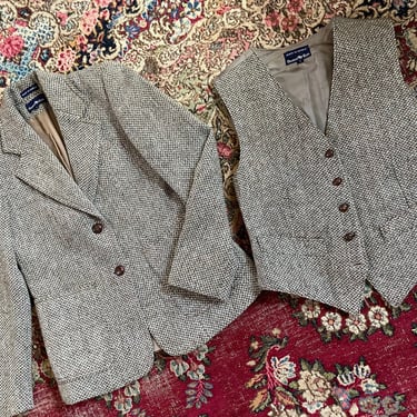 Vintage ‘80s Harris Tweed blazer and fitted vest, two piece set | handwoven wool blazer, Autumn, Fall jacket, equestrian, preppy, ladies XS 