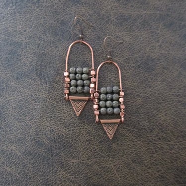 Lava rock chandelier earrings copper and gray 