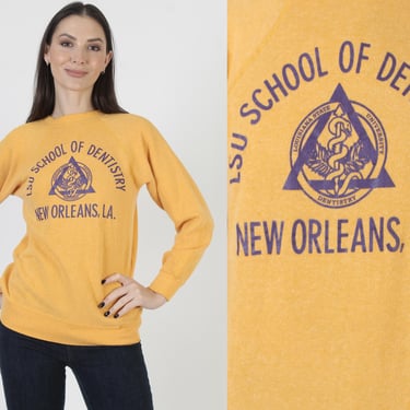 Champion LSU School Of Dentistry Sweatshirt, Vintage 60s Made In USA, Yellow 50 50 Crew Neck 