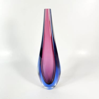 Mid Century Modern Murano Art Glass Sommerso Vase Amethyst Purple Blue Vintage