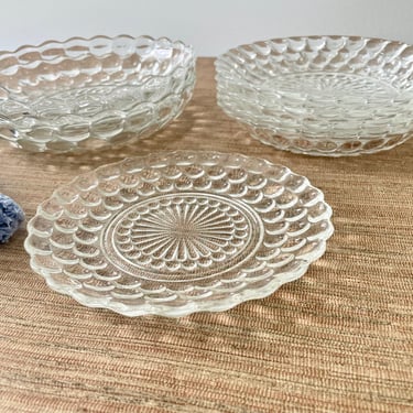 Vintage Anchor Hocking Bubble Plates Bowls and Creamer- Clear Bubble Dinner Plate, Coupe Soup Bowls, Bowls, Bread and Butter Plate, Creamer 
