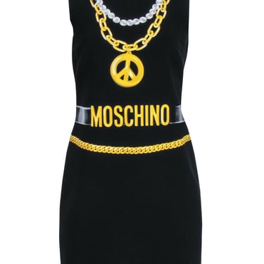 Moschino - Black Chain Necklace Print Sleeveless Dress Sz 8